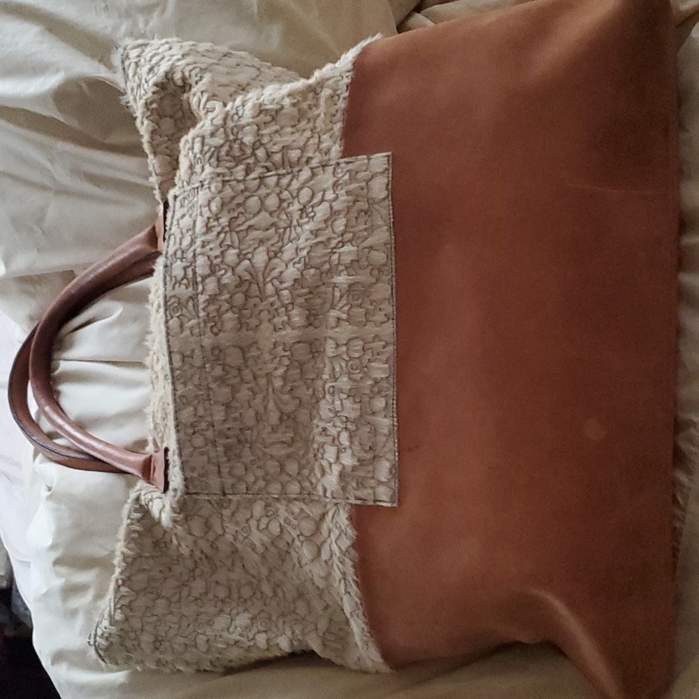 Ann Everett custom made sherpa and leather huge designer bag